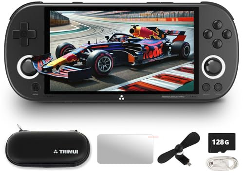 Trimui Smart Pro console portatile per giochi, console con display da 4,96 pollici preinstallata con emulatore e schede TF, console retrò con sistema Linux e processore Allwinner A133P (Nero, 128GB)