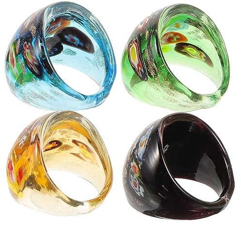 Holibanna 4er Satz Farbiger Glasringe Für Damen Dekorative Party Ringe Schmuck Fingerringe Glasringe Zur Verschönerung
