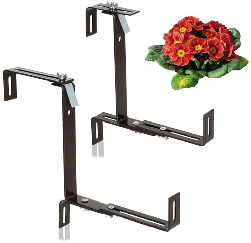 com-four® 2X Supporti per fioriere Premium per balaustre e ringhiere di balconi - Attacco Flessibile in Acciaio Inossidabile antiruggine per fioriere (2X Marrone)
