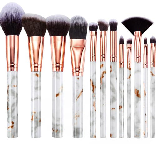 Start Makers Lot de 12 pinceaux de maquillage professionnels en marbre avec fond de teint, poudre, estompeur, fard à paupières, sourcils