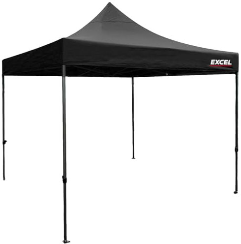 Excel Pop Up Gazebo 3 x 3m Black with Wheel Bag– Outdoor Garden Marquee Shelter with No Sides, Storage Bag, Leg Weight Bags – Waterproof, Heavy Duty Steel Frame, Easy No Tool Assembly