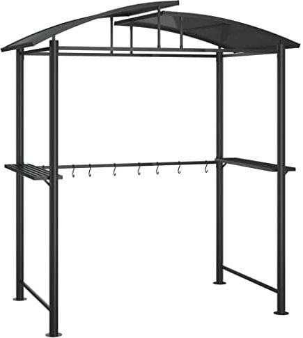 KOIECETA Grillpavillon Grillüberdachung mit Seitenregalen BBQ Pavillon Stahlrahmen Gartenpavillon Grillzelt Anthrazit 210x114x230cm Stahl