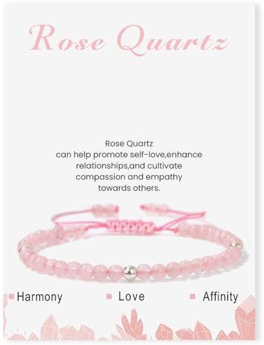 Uwiyo Bracciale in pietra naturale per donna, braccialetti con perline da 4 mm, bracciale elastico regolabile con pietre preziose per donna e ragazza per compleanno e Natale (Quarzo Rosa)