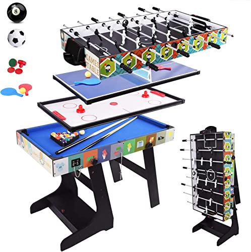 Combo de mesa plegable multijuego – Billar, billar, hockey, tenis de mesa y fútbol con caja de almacenamiento, ideal para diversión familiar
