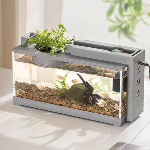 Generic Tanque de Peces con Filtro de Bomba de Aire y luz, Acuario Rectangular con luz LED, Acuario Pequeño para Bettas, Guppies, Peces Loro Min-i, Camarones, Goldfish