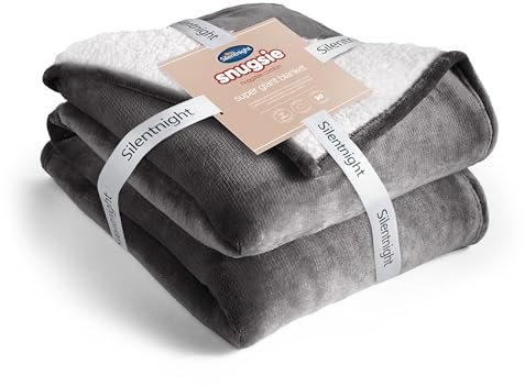 Silentnight Snugsie Super Giant Sized Blanket - Fleece Throw Plush Blanket Super-Sized with Warm Sherpa Fleece Inside Reversible for Whole Family Sofa Couch Bed - 270 x 230cm - Charcoal Grey