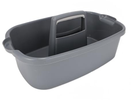 KOOJOYCC Stapelbarer Putzmittel Organizer - Aufbewahrungskorb Mehrzweckkorb Kunststoff mit Griff, Gartengerätekorb Reinigungskorb Bad Organizer, Aufbewahrungsbox, Grau