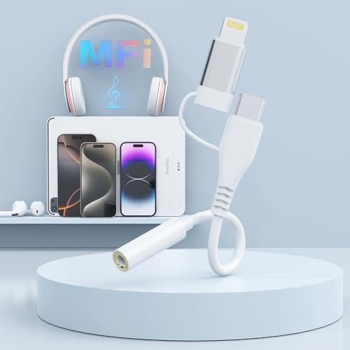 Lightning/USBC to 3.5mm Headphone Adapter 2 in 1, iPhone and Type c to 3.5mm Aux Audio Dongle Cable Cord [Apple MFi Certified] iPhone Headphone Adapter for iPhone 16 15 14 Pro Max,Galaxy S24 S23, iPad