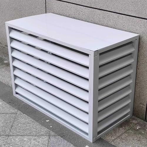 DMMFTERL Sichtschutzzaun für Klimaanlagen, Aluminium-Klimaanlagenabdeckungen, freistehender Raumteiler mit Lamellen, verdickte Blumenregal-Rollläden mit oberer Abdeckung (Farbe: Weiß, 4 Sei