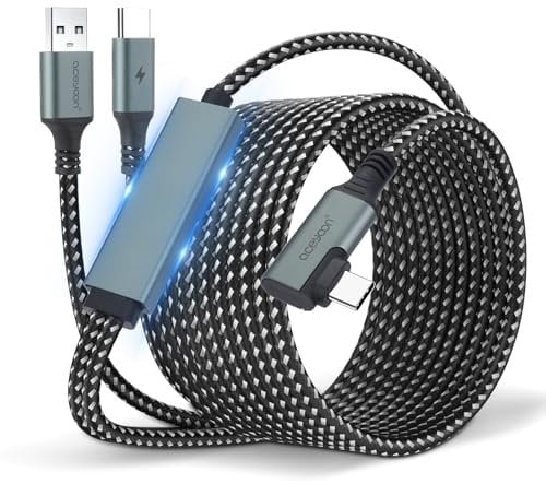 aceyoon 6M/20FT Link Cable, USB3.0 to 90 Degree Type C 5Gbps High Speed Data Transfer & Fast Charging 3A VR Headset Cable Compatible with Meta Quest 2/3/Pro/Pico 4