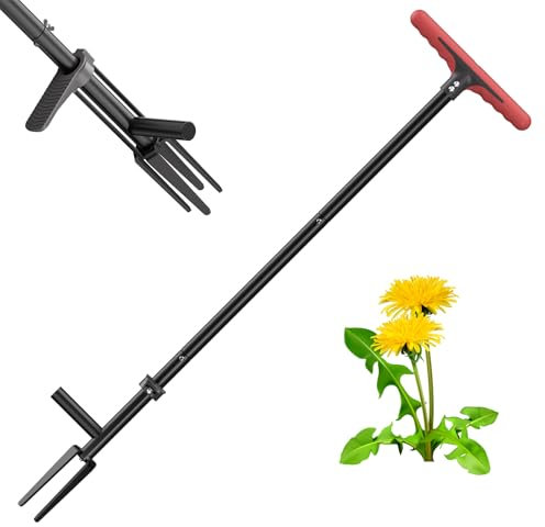 FLORA GUARD Weeding Tool - 90cm Stand-Up Weeder Removal Tool, No-Bending Manual Weeder with Foot Plate and 4 Claws, 3 Sections Detachable