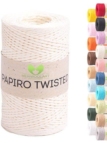 Raffia Garn zum Häkeln & Stricken – MeriWoolArt Papiro Twisted Papiergarn, 100g Knäuel (170m) – Ideal für Makramee, Hüte, Taschen, DIY Bastelprojekte & Wohnaccessoires – Umweltfreundlich 1307
