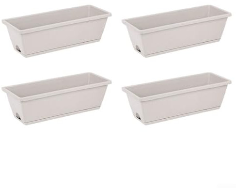 Set mit 4 Kunststoff-Fensterkästen, rechteckig, 42 cm, für eine Vielzahl von schönen Pflanzen (grau)