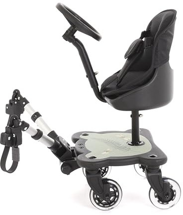Roma X RHS 4 Rider Universal Buggy Board mit Sitz, LED-Räder, gemusterter Sitz, passend für 99% Kinderwagen, für Kinder 1-6 Jahre (25 kg), 4-Rad-Design, Spielzeugrad, Sitzen oder Stehen, Farn