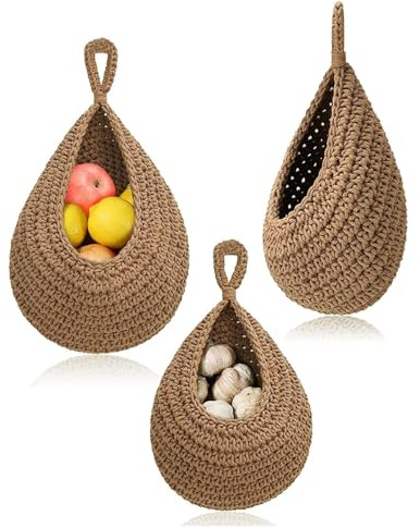 Blleshelfl Hängekorb, Hängekorb Wandaufbewahrung für Küche, Boho Wandkorb Hängekorb Küche für Aufbewahrung von Obst und Gemüse, Organisieren und Dekorieren (3-teiliges Set)