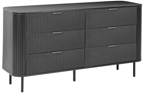 Beliani Chest of Drawers Sideboard Retro Design 6 Drawers MDF Metal Legs Black Bradley