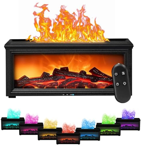 NICEWAT Difusor de aroma de llama, difusor de aceites esenciales con chimenea LED, difusor de aceite aromático con mando a distancia y 7 tipos de colores de luz LED con temporizador, para casa
