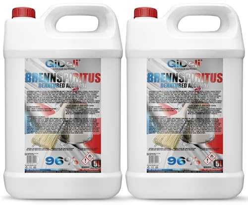 GiDeli Brennspiritus farblos 2 x 5L - Vielseitiger Alkohol für Haushalt, Werkstatt & Garten - zum Reinigen, Entfetten & Anzünden - rückstandsfrei & ergiebig