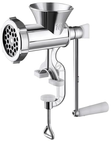 Packool Tritacarne a manovella per uso domestico, grande capacità, con tubi di riempimento per salsiccia, lama in acciaio al tungsteno, tritacarne manuale in acciaio inox