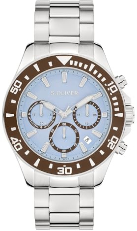 s.Oliver Herrenuhr - 41 mm - analoge Armbanduhr mit Quarzwerk - Edelstahluhr - Chronograph & 3 Zeiger - hoher 10 ATM wasserdicht - Kratzfest