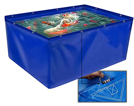 Faltbarer Fischteich Indoor， PVC-Fischteich, 0,45 mm, 400 g/m², blau, faltbar, mit Ablassventil(1.45X1.45X0.9M)