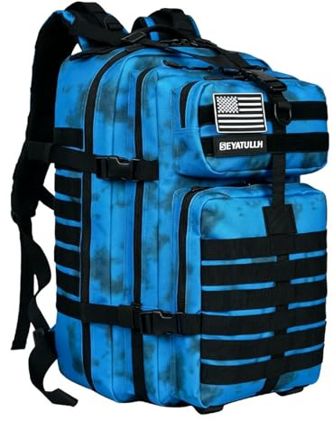 SEYATULLH Militärischer taktischer Rucksack, 45 l, für Damen und Herren, Bug-Out-Tasche, Molle-Tagesrucksack, Wandern, Trekking-Rucksack, Blaue Krawatte, Large, Taktischer Rucksack