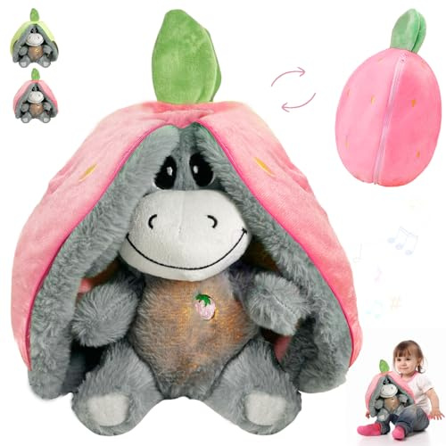 YOUYIKE Atmendes Kuscheltier Esel, Kuscheltier Das Atmet zum Einschlafen mit LED Musik, Kuscheltieresel Atembewegung Einschlafhilfe für Geschenk Spielzeug (Rosa)