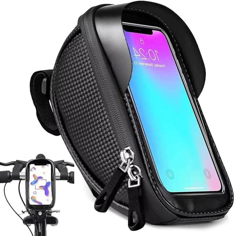 PARENCE. Sacoche Étanche Porte-Téléphone Vélo – Fixation Cadre/Guidon – Façade Tactile – Double Zip – Noir – Jusqu’à 6,8”