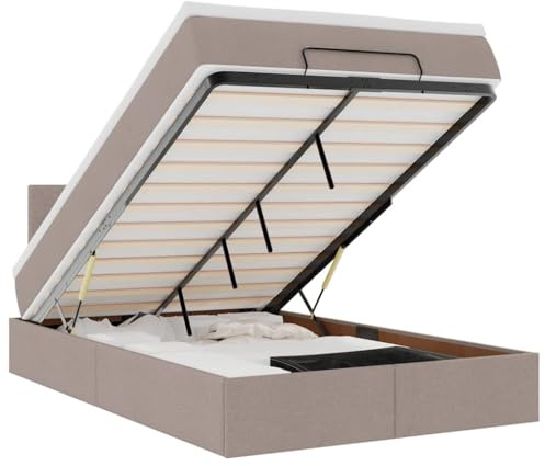 HFXHIJXQ Otto-Bettgestell mit Matratze 120x190 cm Taupe Gästebett mit Stauraum Doppelbett Metallrahmen hydraulisches Öffnen Design Schlafzimmer Wohnstudio