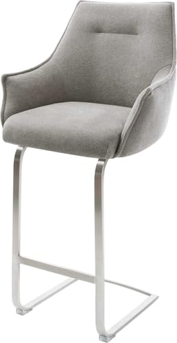 DELIFE Barstuhl Alja-Flex Freischwinger Flach Edelstahl Silberfarben Strukturstoff Soft Grau Taschenfederkern