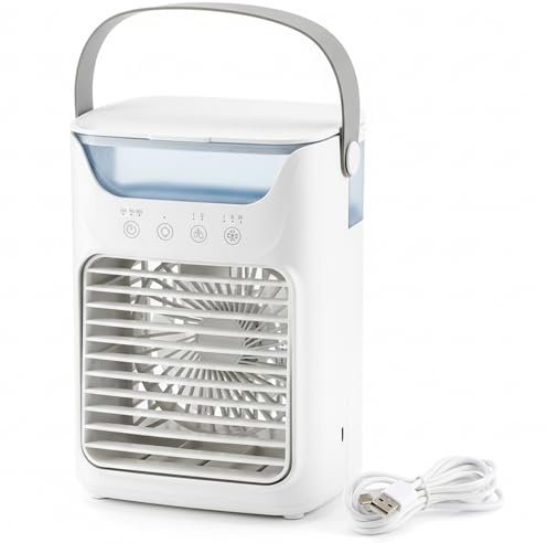 Refrigerador portátil, mini aire acondicionado, mini climatizador para coche, con depósito de 700 ml de agua helada, refrigeración por USB, ideal para el hogar, la oficina o el dormitorio, blanco