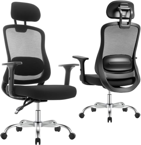 rattantree 150kg Silla Oficina Ergonómica Malla reposabrazos 3D | Respaldo reclinable con cabecero, altura regulable, ruedas silenciosas, apta teletrabajo y gaming, montaje sencillo, negro