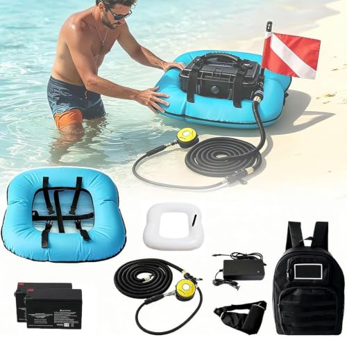 HUINGTON Equipo de Buceo sin Botella, compresor eléctrico. | For fotografía submarina, juego con manguera aire de 10,5 m, dos baterías reemplazables y una robusta mochila de transporte