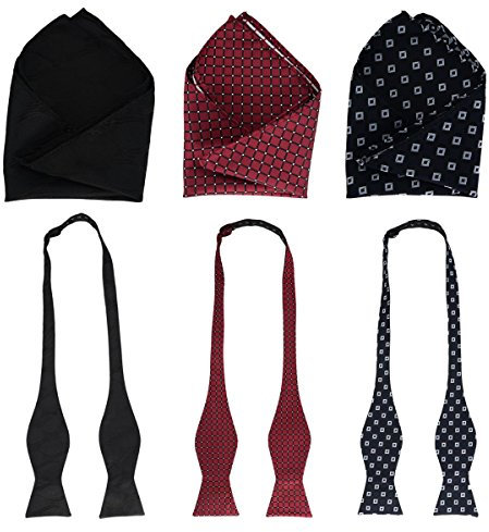 3 Stück Herren Fliege Einstecktuch Einstecktuch Set für formellen Smoking für Hochzeit/Geschäft/Weihnachtsfeier SB1, schwarz / rot, Einheitsgröße