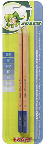 JOLLY Exakt F, 2 Stück harte Bleistifte, Graphitstifte für exaktes Arbeiten, Bruchsicher, geeignet für Techniker und Künstler, für zeichnen, schreiben oder Skizzieren