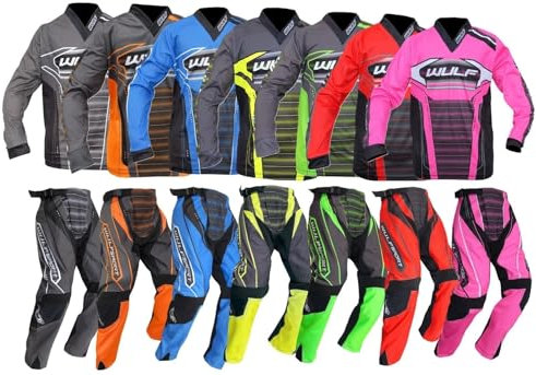 Motorbike WULF FORTE MX Kids Race Suit New 2020 Motocross Quad Off Road Trials Enduro Kart ATV MTB Dirt Bike Pit Sport Junior Pant Shirt Kit (Multi Colour,5-7 Years with Waist 24)