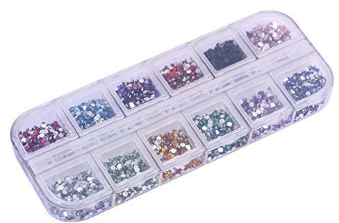 art lalic Lot de 3 000 strass ronds 1,5 mm pour Nail art, vernis UV ou acrylique - 12 couleurs - Boîte rigide incluse