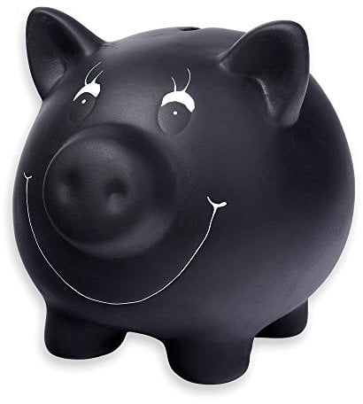 Schramm® Sparschwein schwarz aus Keramik mit Tafellack beschreibbar mit Kreide Sparschweine Schwein inklusive Kreide und verschließbar