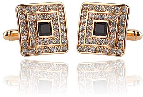 AILUOR Herren Manschettenknöpfe Schwarz und Silber Gold Konzentrat Diamant Klar Kristall Staub Manschettenknöpfe Smoking Hemd Manschettenknöpfe French Style Hemd Nieten (Gold)
