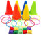 Aotoer 3 In 1 Carnival Combo Set Traffic Cone Ring Toss Game with Bean Bags Plastic Multicolor Throwing Circle Activity Rings for Kids Outdoor Indoor Games