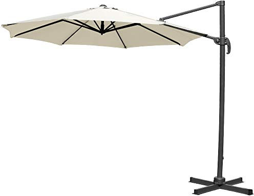 Green Bay 3m Patio Parasol Roma Outdoor Umbrella 360° Rotation Sun Shade Shelter Crank Hanging Rattan Cantilever Cream