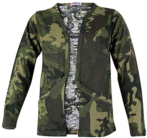 A2Z 4 Kids Girls Plain Open Boyfriend Cardigan Long Sleeves - Boy Friend Camo Green 13