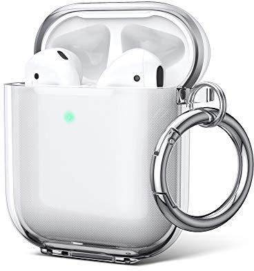 ULAK für AirPods 2&1 Hülle, Durchsichtig Stoßfest Hülle Dünn Schutzhülle mit Karabiner Transparent Ladecase für Apple AirPods 2/AirPods 1 (LED an der Frontseite Sichtbar) - Durchsichtig