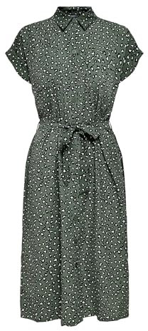 ONLY Damen Blusenkleid mit Bindegürtel | Lockeres Midi Kurzarm Tunika Dress | Knopfleiste ONLHANNOVER, Black/Aop:w. Sophie Flower, Größe:38