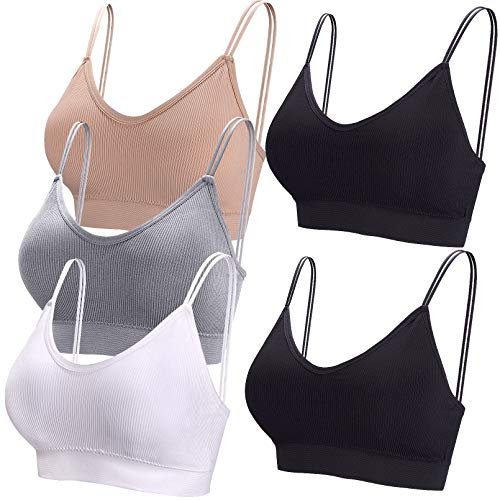 BQTQ 5 Stücke Bralette Damen V Hals Cami BH Schlafen Bralettes für Frauen(Weiß, Schwarz, Beige, Grau) XL