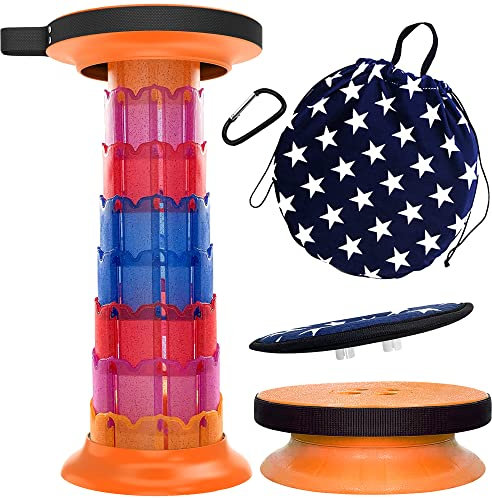 ALEVMOOM Tragbarer Klapphocker mit Kissen,Teleskophocker,Camping Hocker Zusammenklappbarer Hocker,für Draußen- und Drinnen-Aktivitäten, Wandern,Angeln,Tragfähigkeit 550lb mit Tasche Karabiner