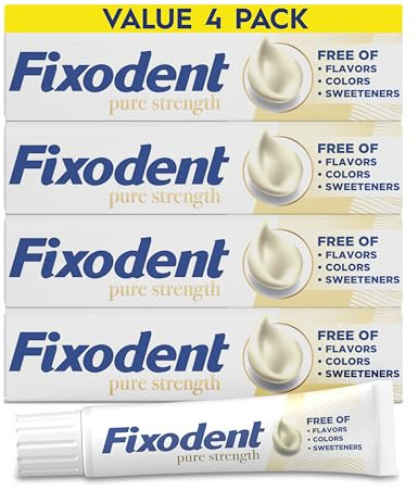 Fixodent Pure Strength Lot de 4 crèmes adhésives pour dentier complets et partiels 68 g