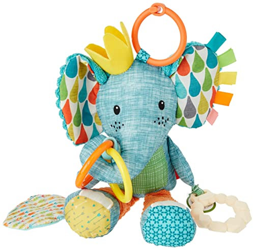 Infantino Go Gaga Peanut the Elephant Activity Pal, Elefant-Plüschtier, sensorisches Lern-Spielzeug, einfach am Kinderwagen oder Autositz zu befestigen, Motorikspielzeug für Neugeborene und Babys