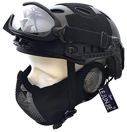 PJ Tactique Airsoft Casque Fast et Masque Demi-Masque Pliable avec Lunettes de Protection Intégrale pour Pistolet Paintball BB