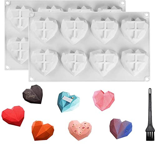 Corazon Molde Silicona 3d, 2 Pieza Molde Chocolate Molde Jabon Artesanales, con Cepillo de Limpieza